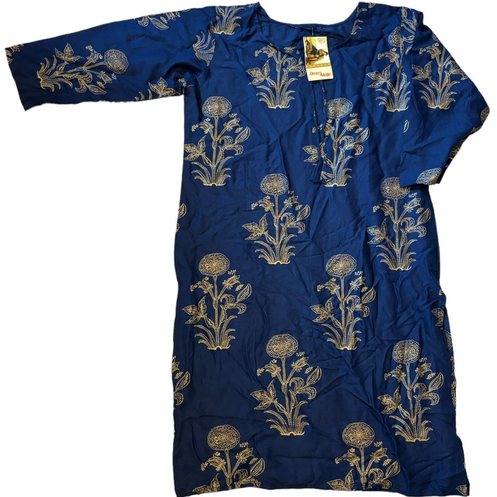 NWT Dream Angel Women's Navy Blue/Gold Dress with Slit‎.
